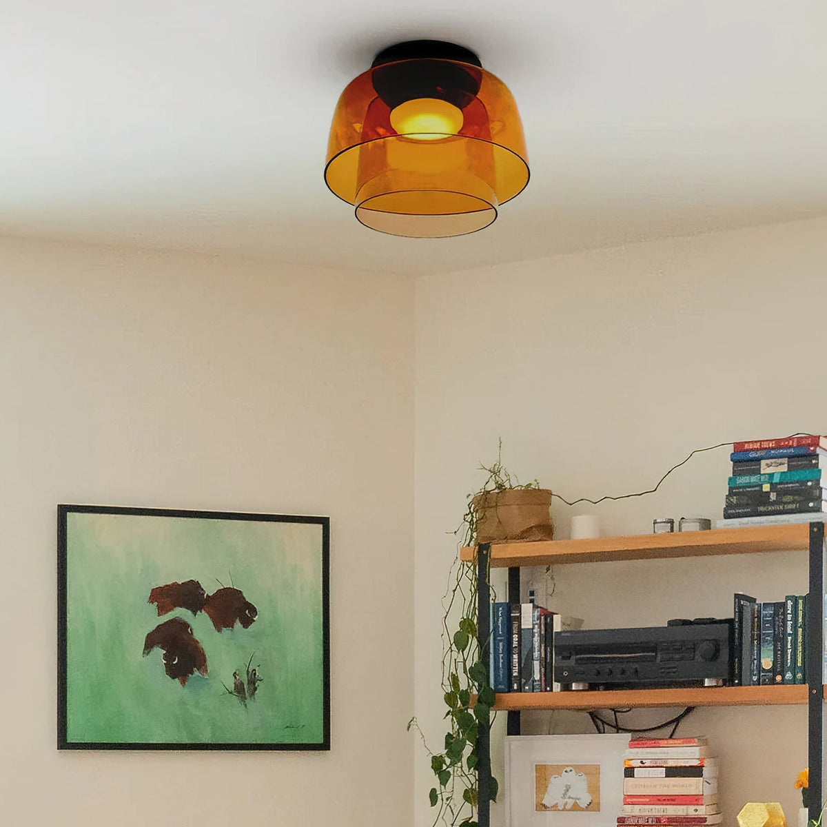 מנורת תקרה LED מזכוכית רב-שכבתית, 13–16 אינץ', ירוקה, לחדר השינה, לסלון ולמסדרון, גוף תאורה צמוד תקרה בסגנון עכשווי, 10W, עם עמעום