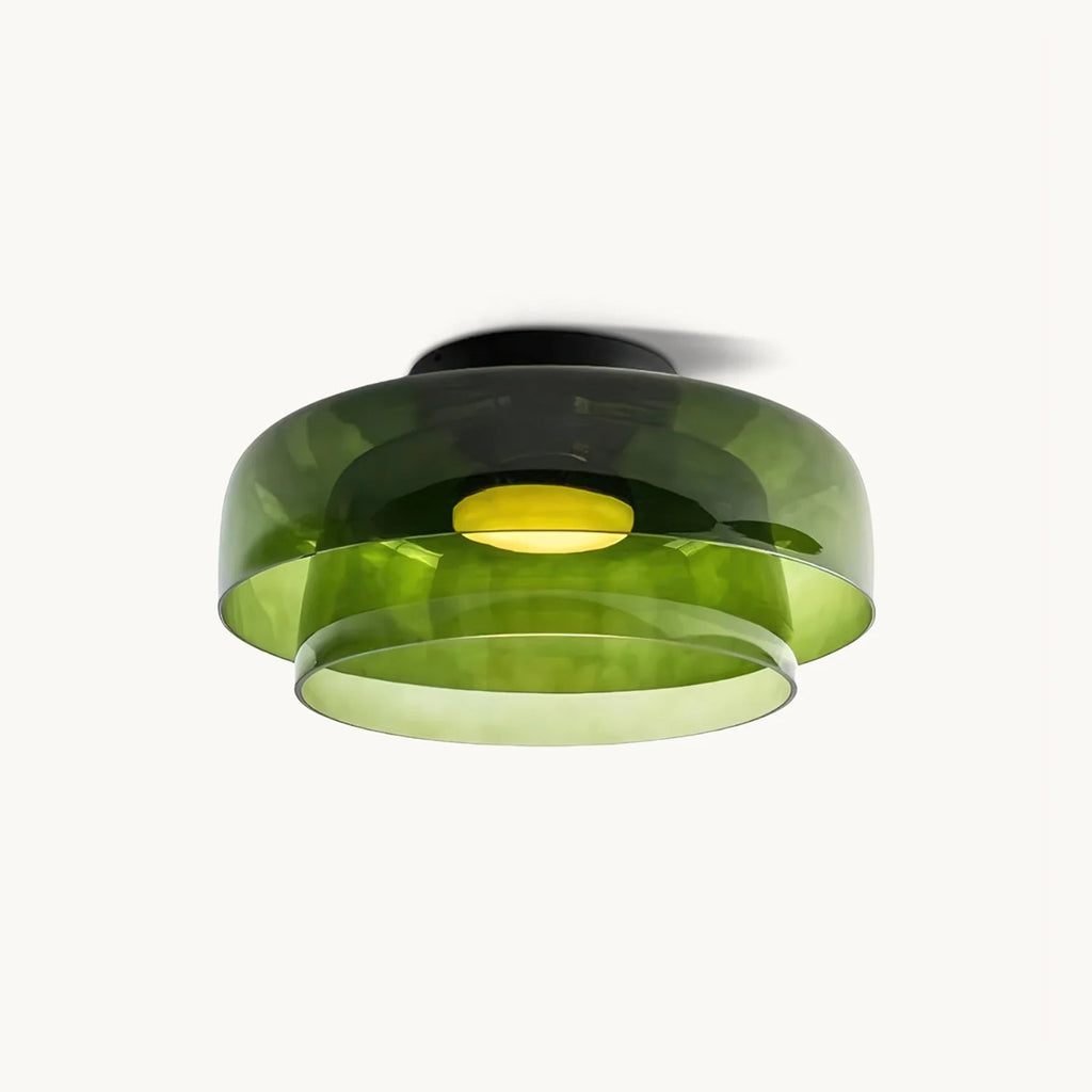 מנורת תקרה LED מזכוכית רב-שכבתית, 13–16 אינץ', ירוקה, לחדר השינה, לסלון ולמסדרון, גוף תאורה צמוד תקרה בסגנון עכשווי, 10W, עם עמעום