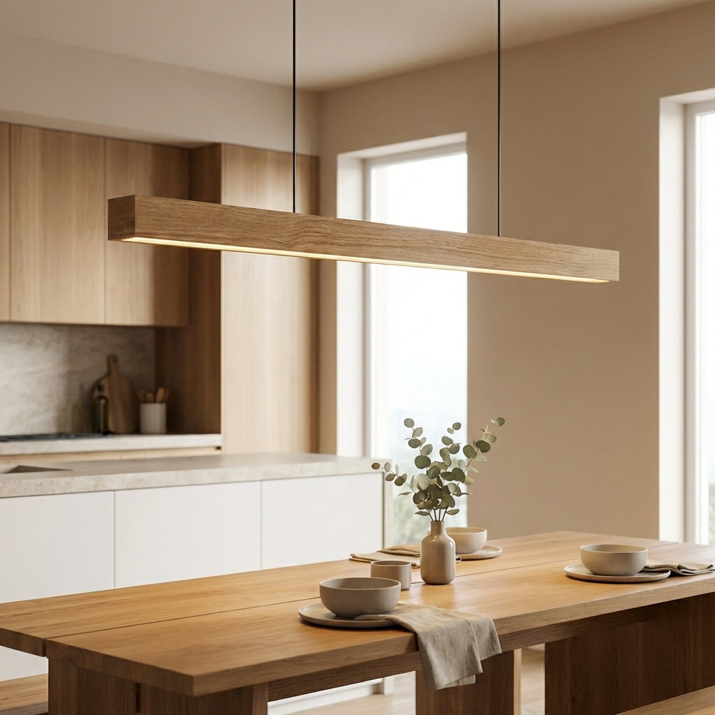 Arcwood Solid Wood Linear Pendant Lighting for Kitchen Islands and Dining Tables