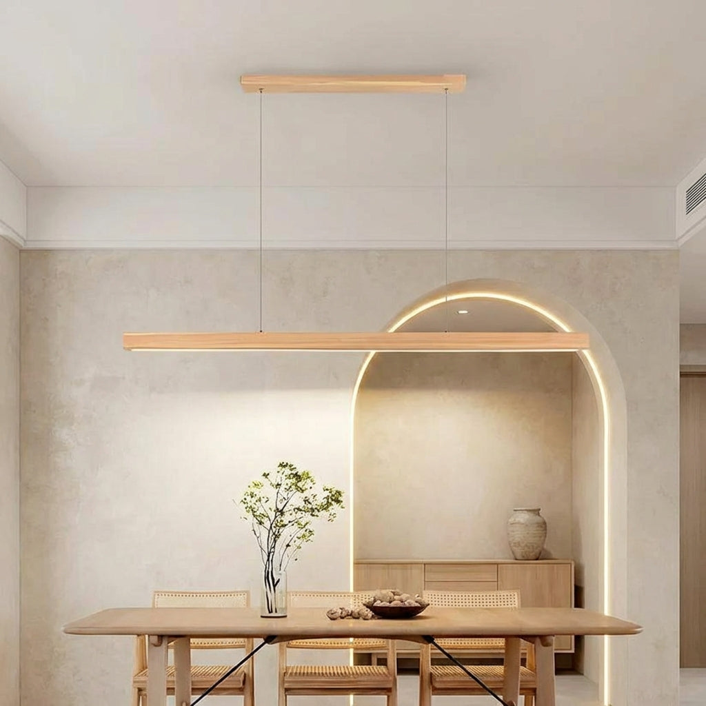 Arcwood Solid Wood Linear Pendant Lighting for Kitchen Islands and Dining Tables