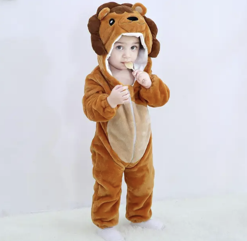 Baby-Schlafanzug mit Reißverschluss und Kapuze, Kostümdesign mit Tierfigur für Jungen und Mädchen | weiche Loungewear aus Baumwoll-Polyester-Mischgewebe, Schlafanzug für Babys 0-