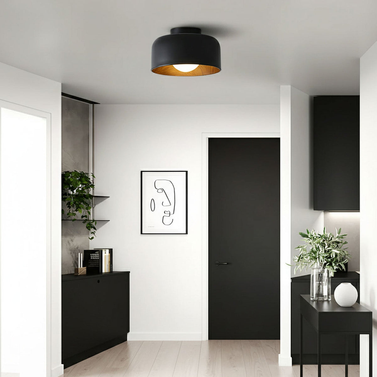 Nimbus Wood-Grain Globe Flush Mount Ceiling Light