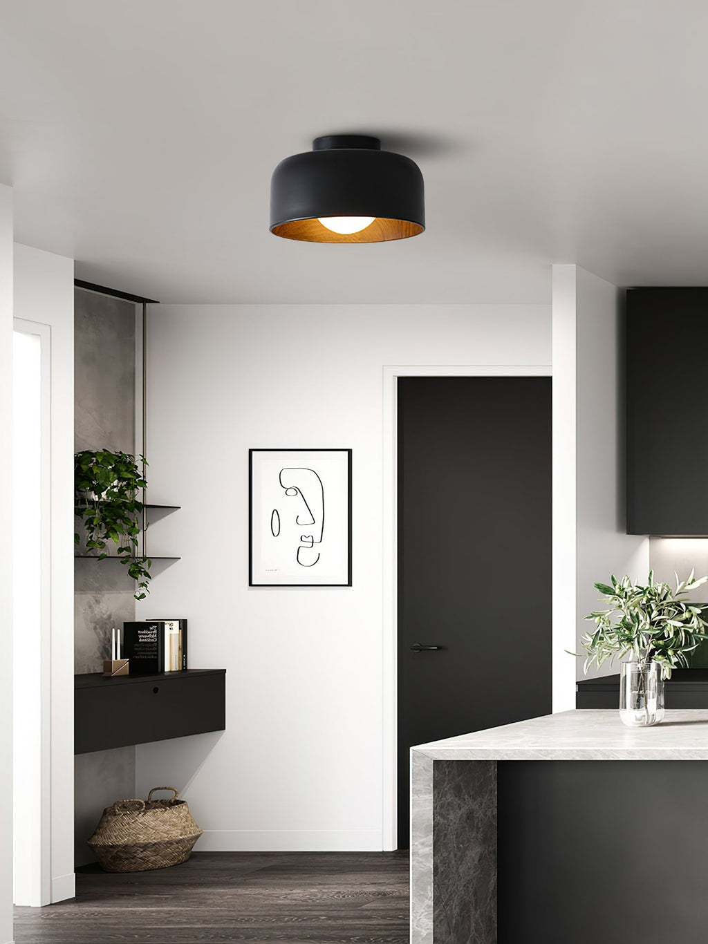 Nimbus Wood-Grain Globe Flush Mount Ceiling Light
