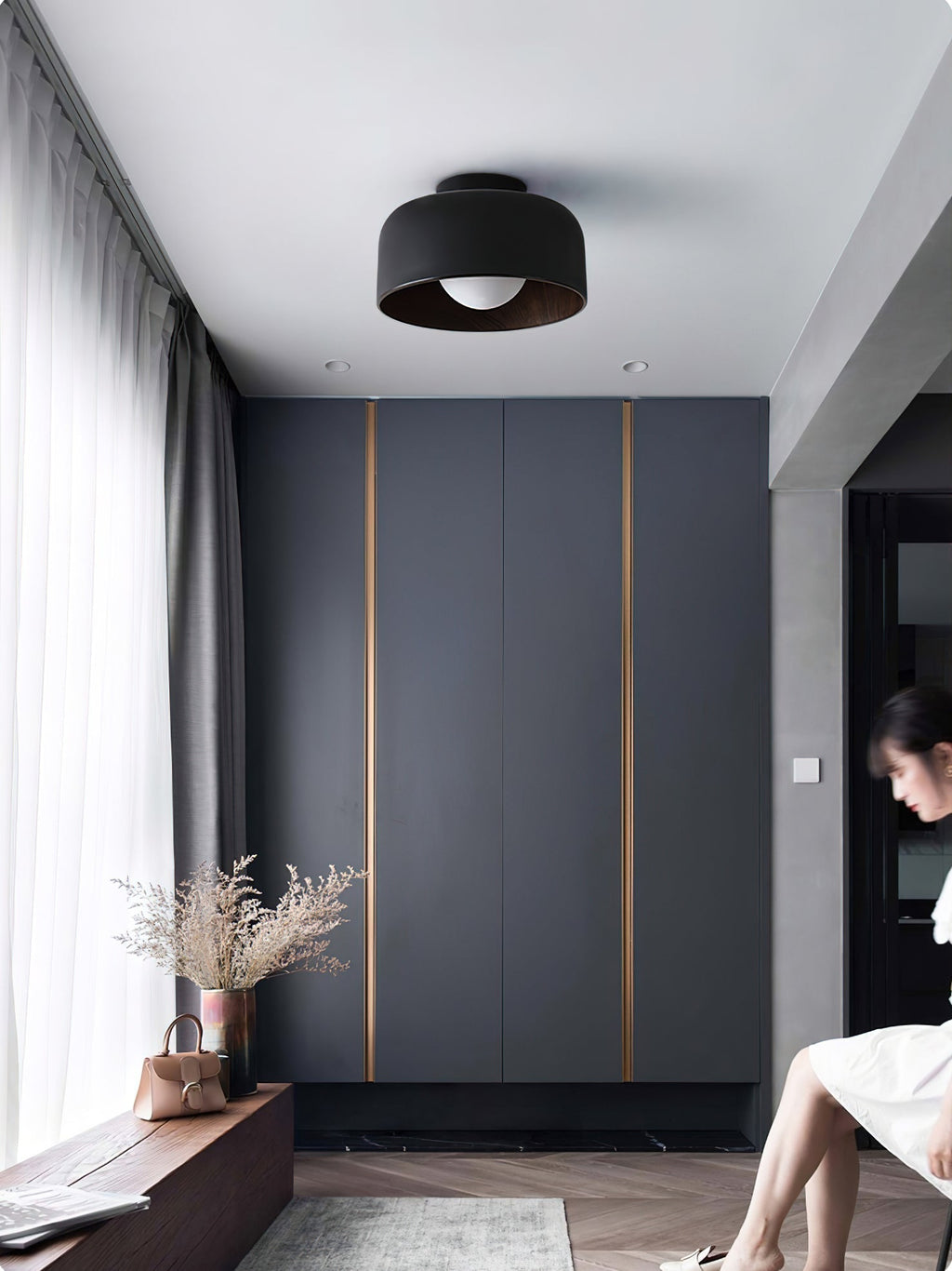 Nimbus Wood-Grain Globe Flush Mount Ceiling Light