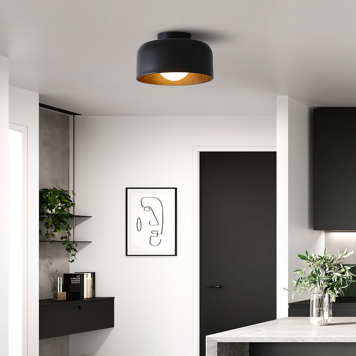 Nimbus Wood-Grain Globe Flush Mount Ceiling Light