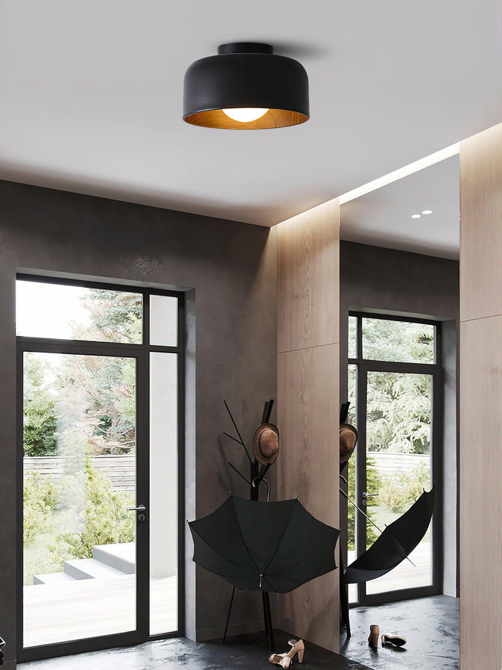 Nimbus Wood-Grain Globe Flush Mount Ceiling Light