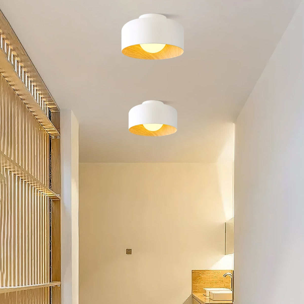 Nimbus Wood-Grain Globe Flush Mount Ceiling Light