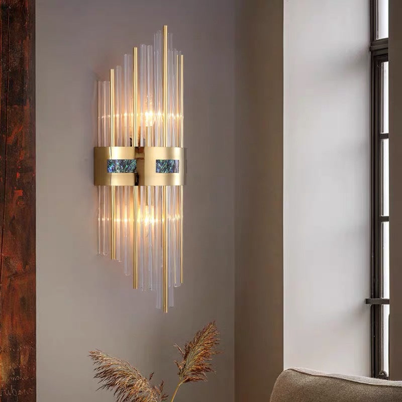 Marvelle Luxus Gold Vertikale Wandleuchte mit Kristallstäben