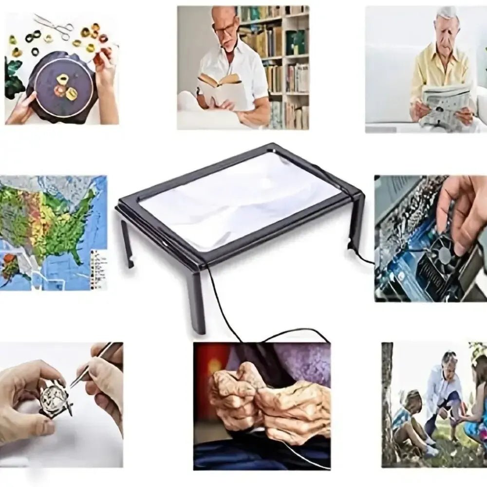 Lente d’ingrandimento pieghevole 3x LuminaFold — Struttura compatta autoportante, illuminazione a LED