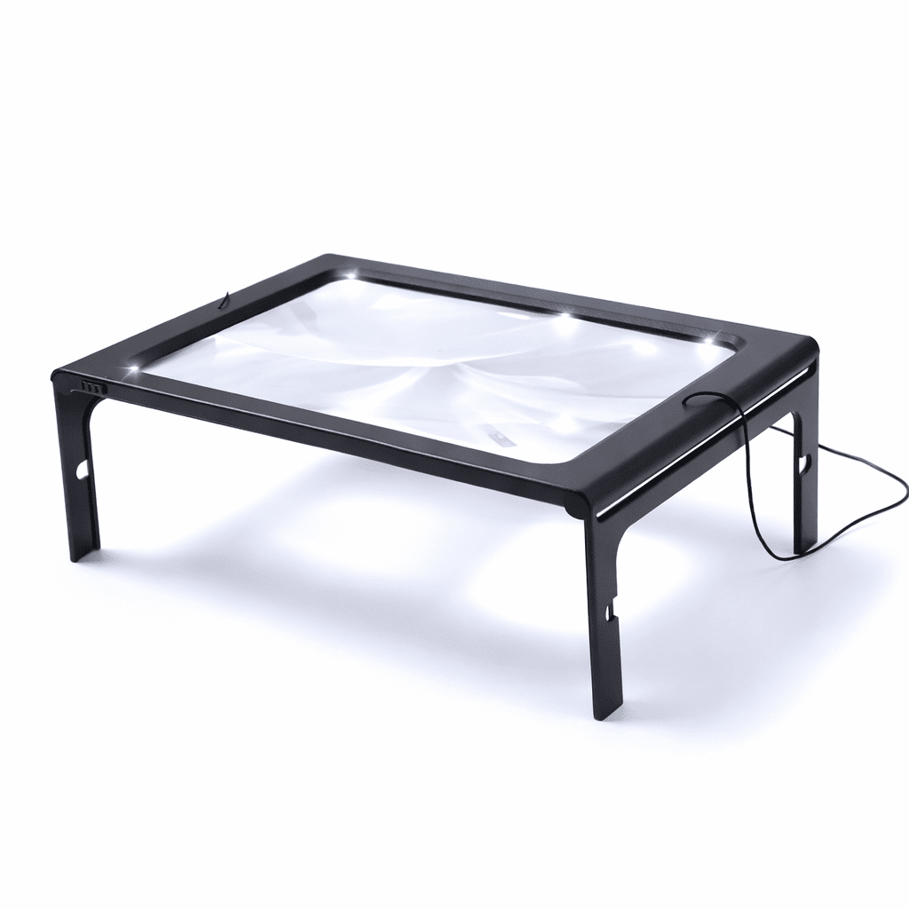 Lente d’ingrandimento pieghevole 3x LuminaFold — Struttura compatta autoportante, illuminazione a LED