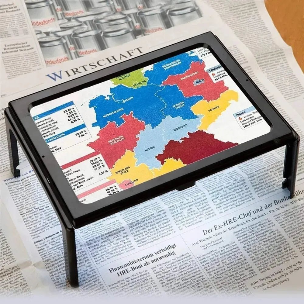 Lente d’ingrandimento pieghevole 3x LuminaFold — Struttura compatta autoportante, illuminazione a LED