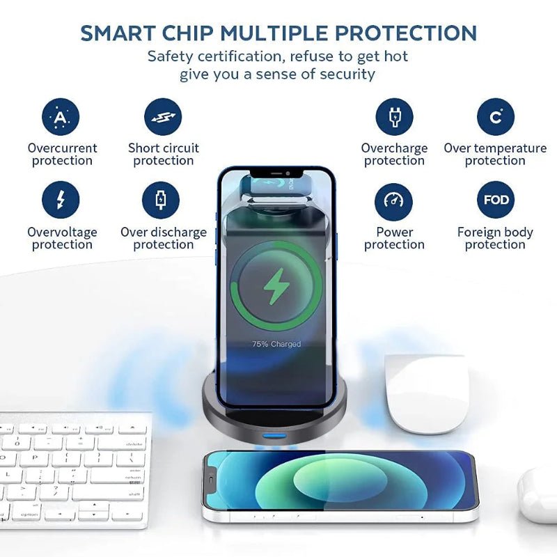 Base de carga magnética 3-in-1 TriNova: iPhone, Apple Watch, AirPods