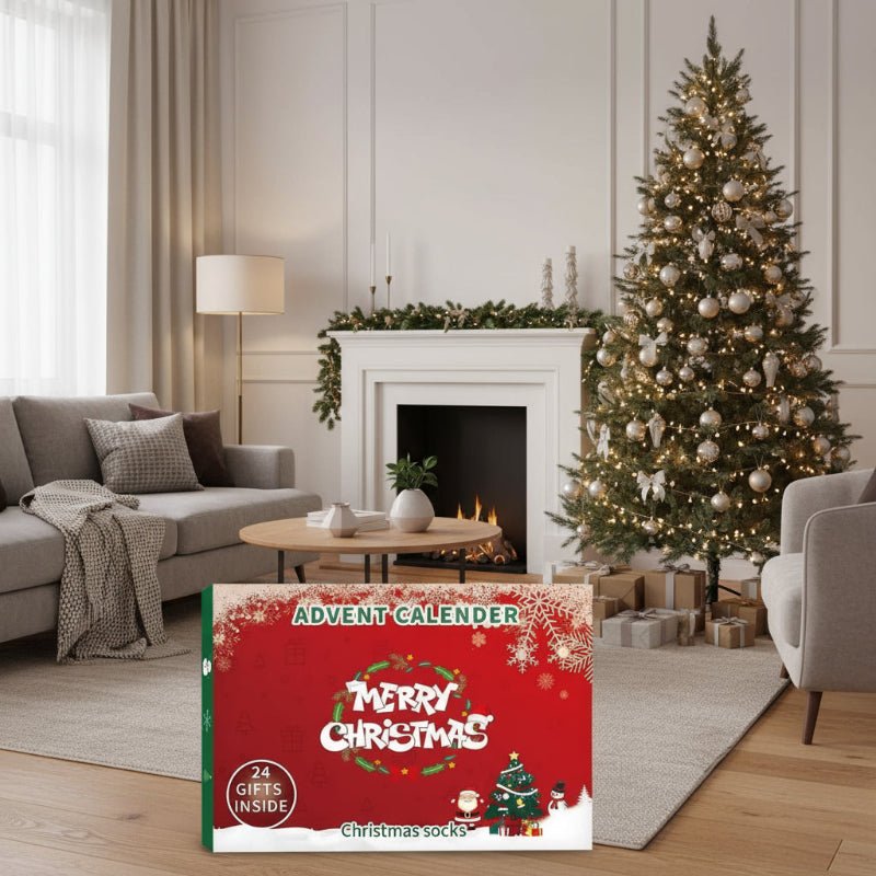 Adventní kalendář ponožek CozySteps 2025 — 24denní odpočítávací sada se svátečními potisky