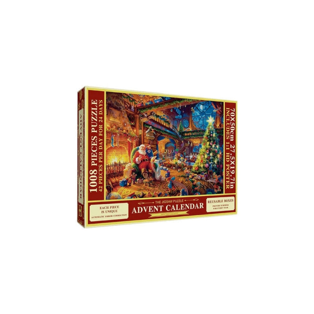 Adventní kalendář s vánočním puzzle o 1008 dílcích — denní sady po 42 dílcích