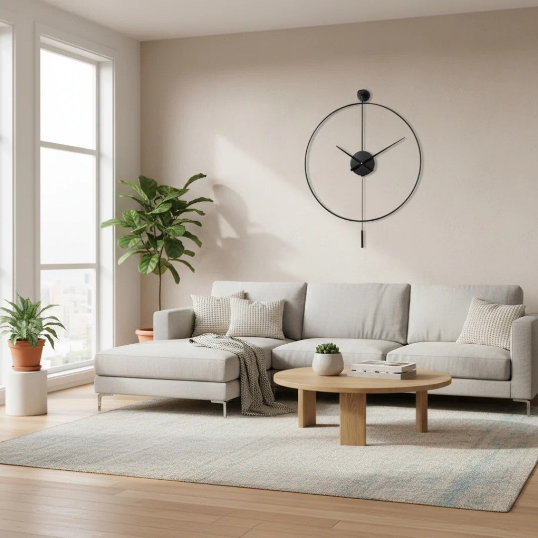 Velké kovové kyvadlové nástěnné hodiny – Tichý kulatý quartzový design