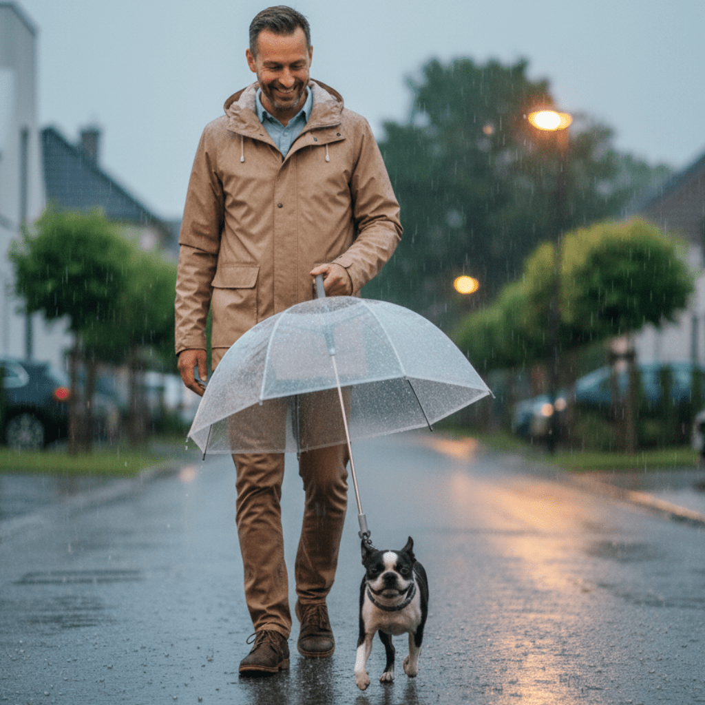 AquaShield Clear Dog Umbrella — Transparent Canopy, Leash-Attach Mount