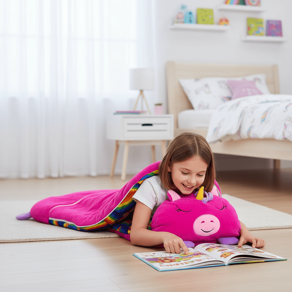 SnugglePals 2v1 plyšový spací pytel pro děti — plyšové zvířátko se promění v postel