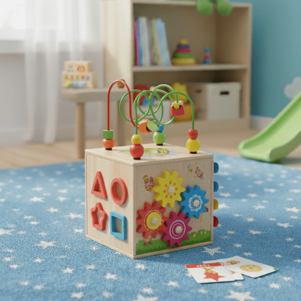 NovaCube 8-In-1 Interactive Montessori Cube, Eight Learning Modules, Compact Square Case