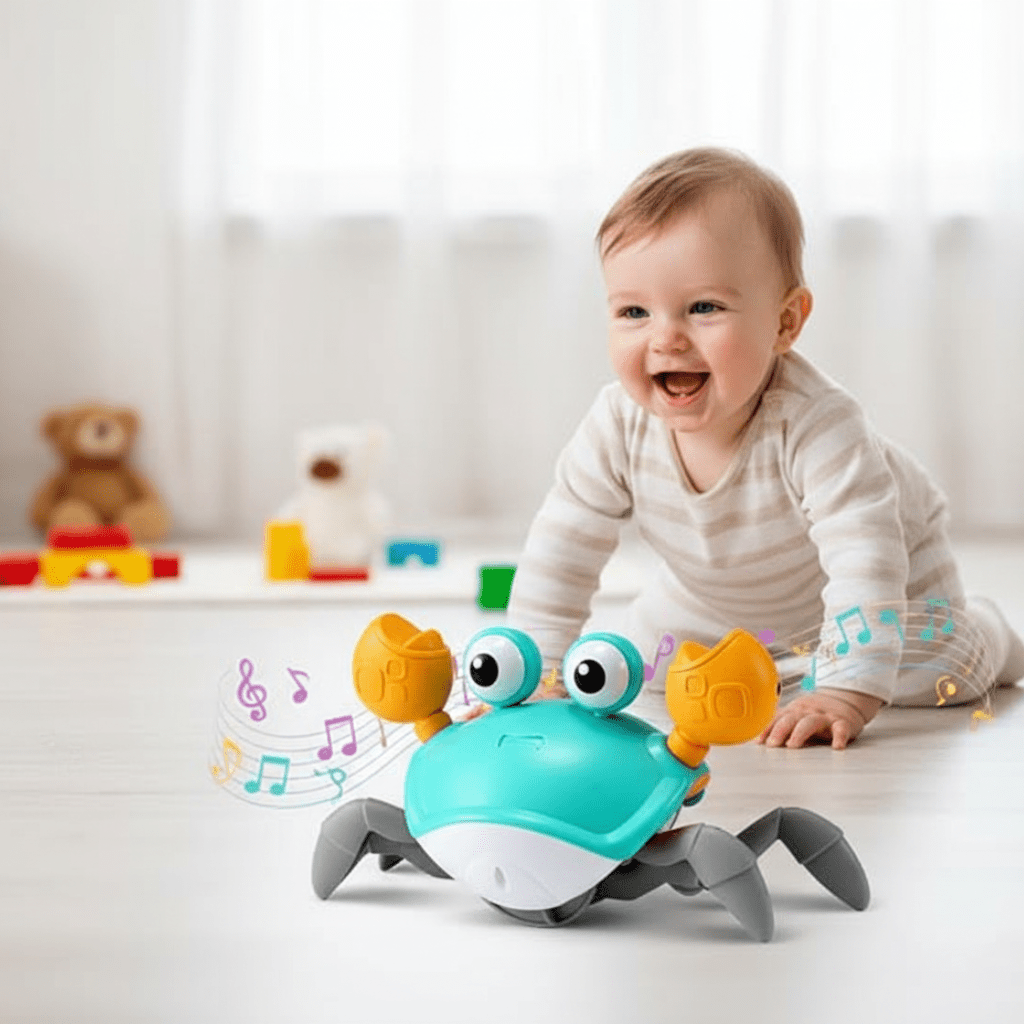 CrawlJoy Muzikale Krabbenknuffel — Bewegend kruipen, kleurrijke ledlampjes, melodieuze muziekweergave