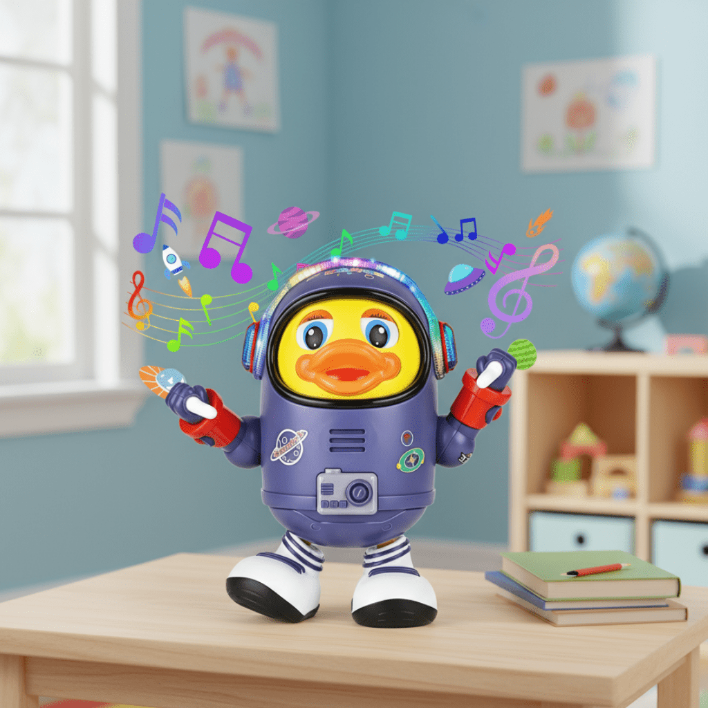 Brinquedo interativo BrightQuack em forma de pato — Movimento de dança, luz e música, dos 6 aos 12 meses