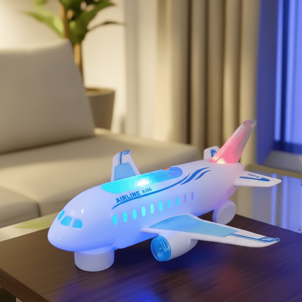 طائرة ألعاب كهربائية بمصابيح LED AeroPulse — دوران 360 درجة، حركة تلقائية، موسيقى مدمجة