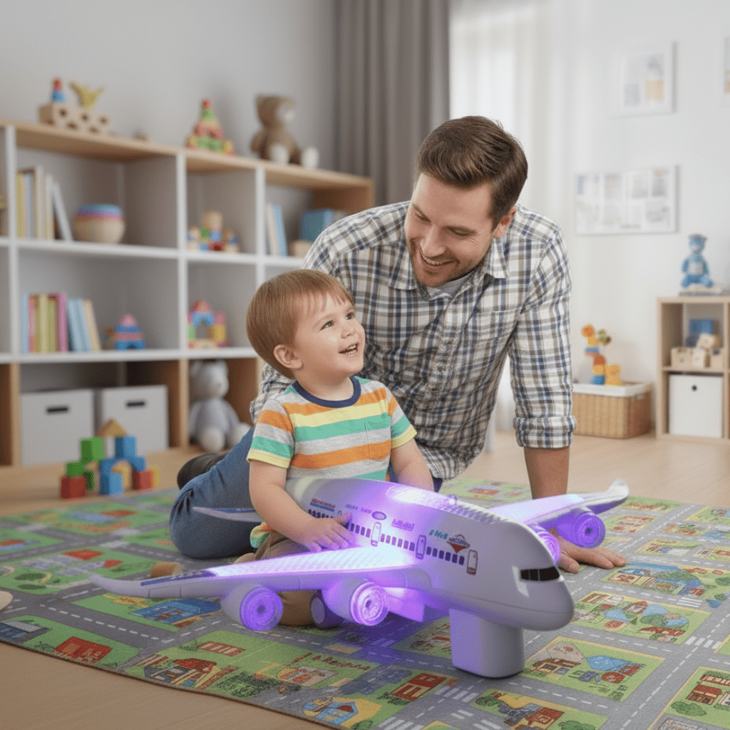 SkyNova Kids Smart Airplane Toy — Automatic Obstacle Detection, Music and LED Lighting