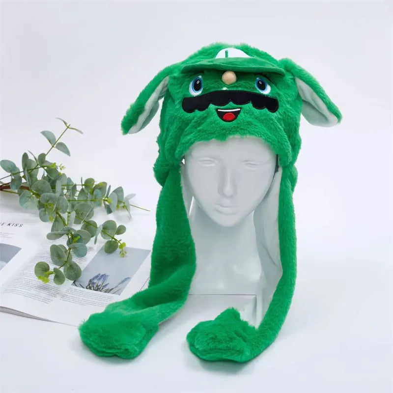 Interactive Plush Hat with Pop-Up Ears and Squeeze Paws