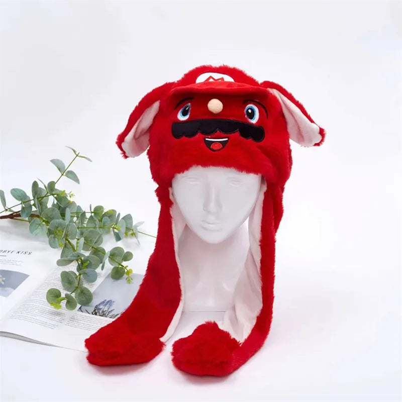 Interactive Plush Hat with Pop-Up Ears and Squeeze Paws