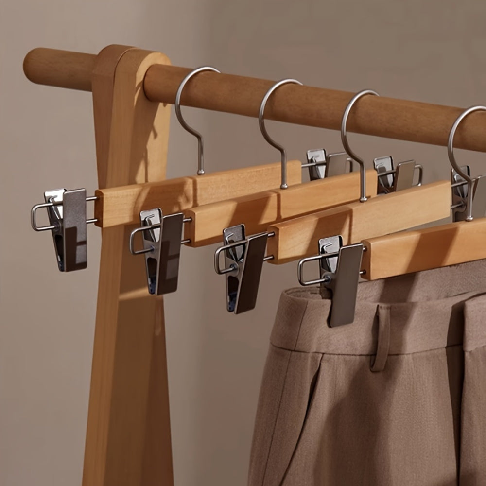 Solid Lotus Wood Hangers with Adjustable Metal Clips, 10 Pack - Euroselle
