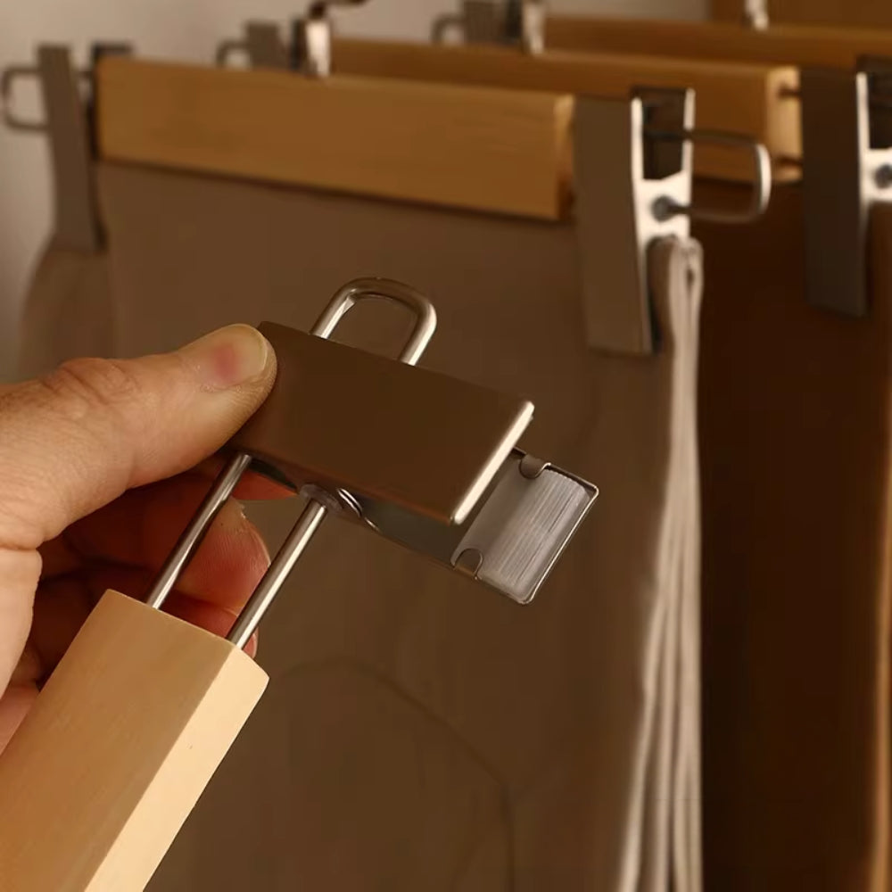Solid Lotus Wood Hangers with Adjustable Metal Clips, 10 Pack - Euroselle