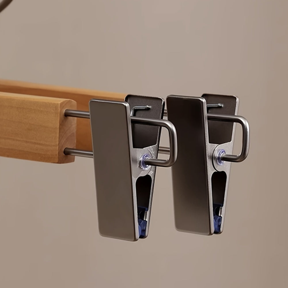 Solid Lotus Wood Hangers with Adjustable Metal Clips, 10 Pack - Euroselle