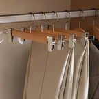 Solid Lotus Wood Hangers with Adjustable Metal Clips, 10 Pack - Euroselle