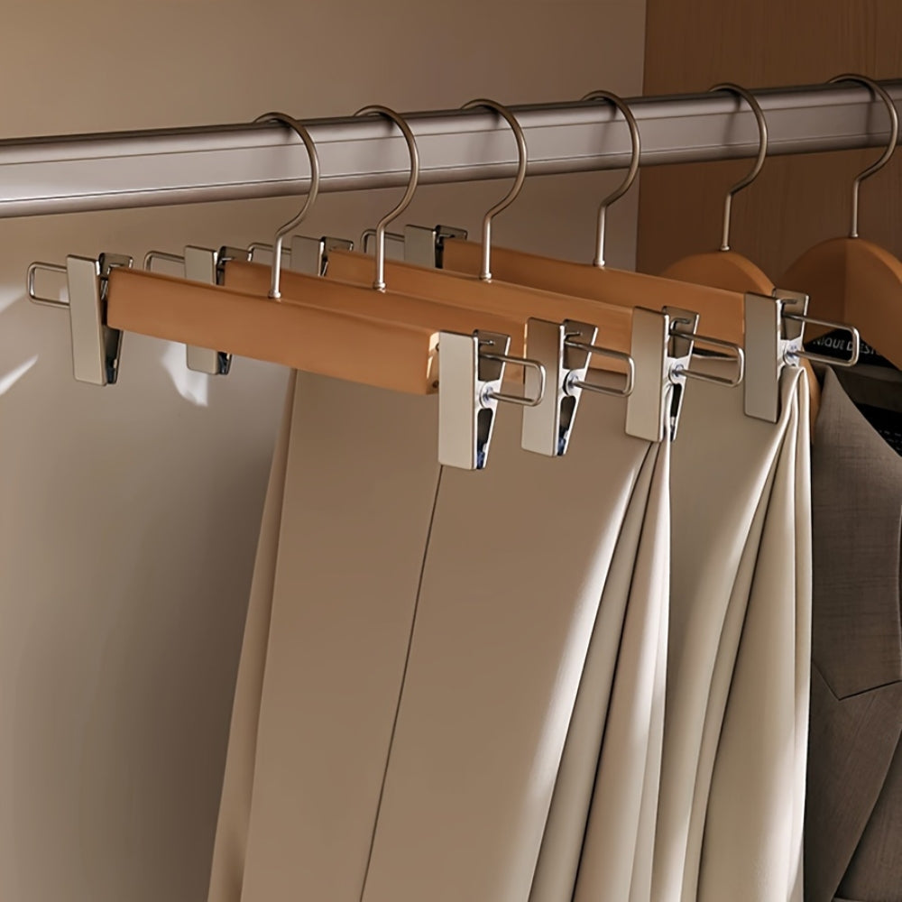 Solid Lotus Wood Hangers with Adjustable Metal Clips, 10 Pack - Euroselle