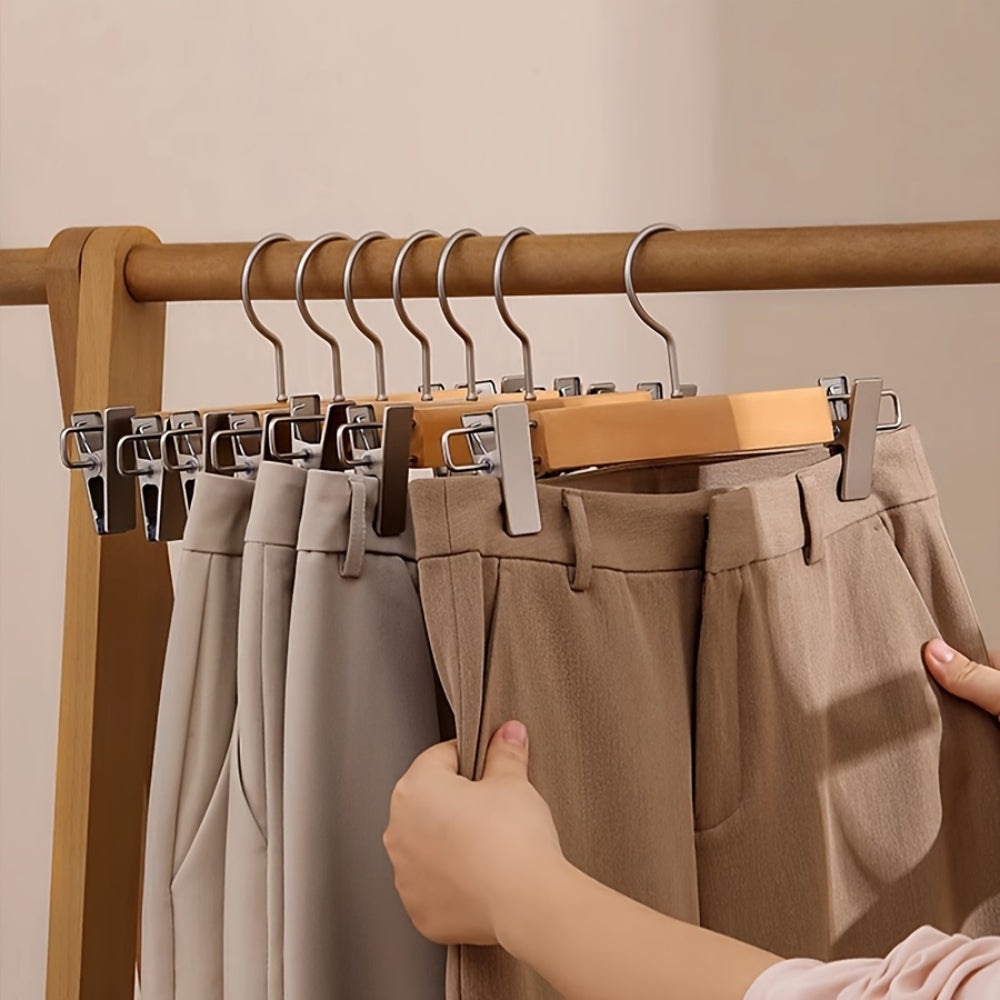 Solid Lotus Wood Hangers with Adjustable Metal Clips, 10 Pack - Euroselle