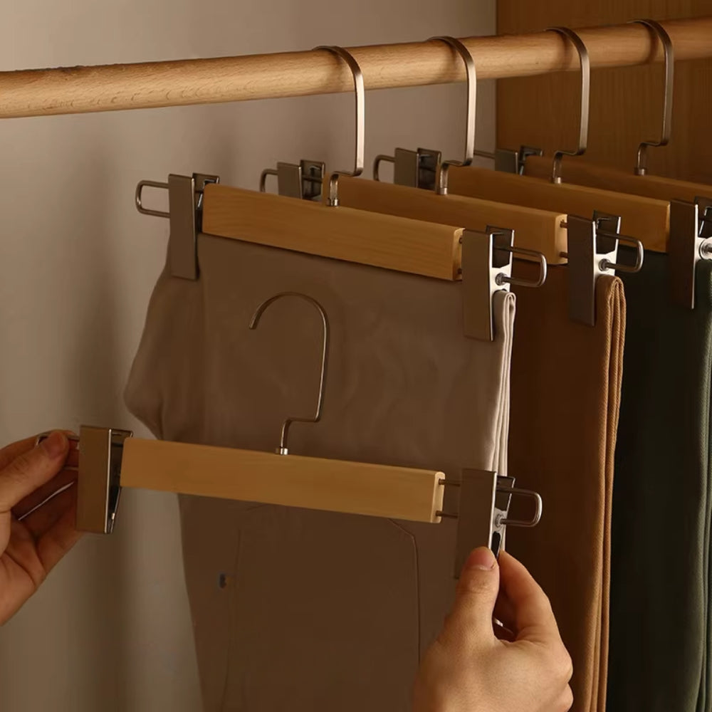 Solid Lotus Wood Hangers with Adjustable Metal Clips, 10 Pack - Euroselle