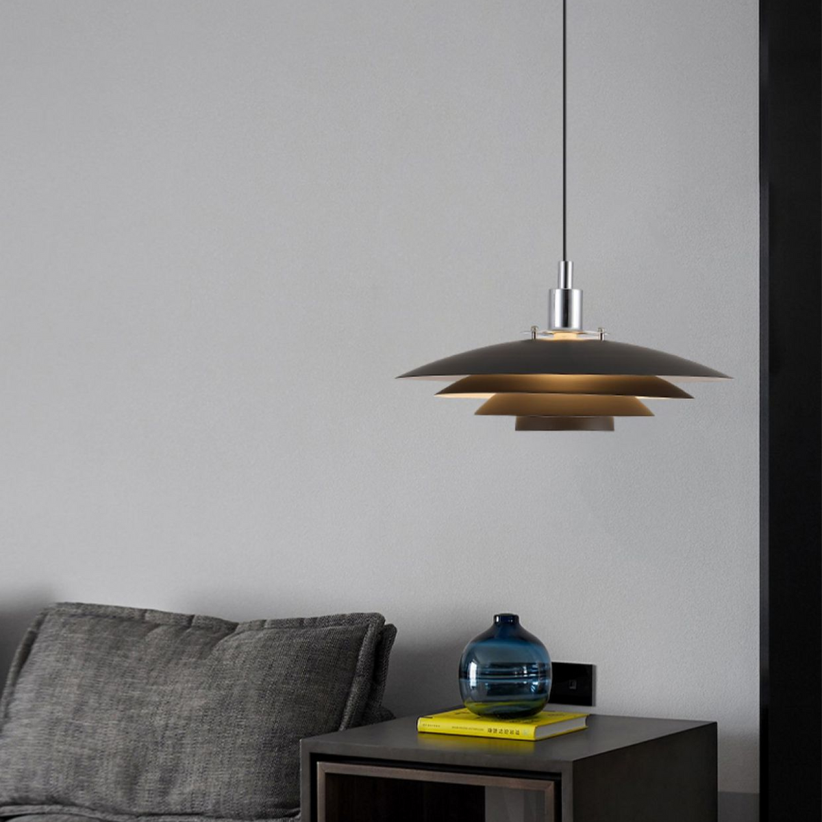 Hängeleuchte mit abgestuftem Metallschirm, 15 in, schwarz, für Kücheninsel und Esszimmer, über dem Tisch, nordisch-modern-minimalistische Deckenleuchte, verstellbar