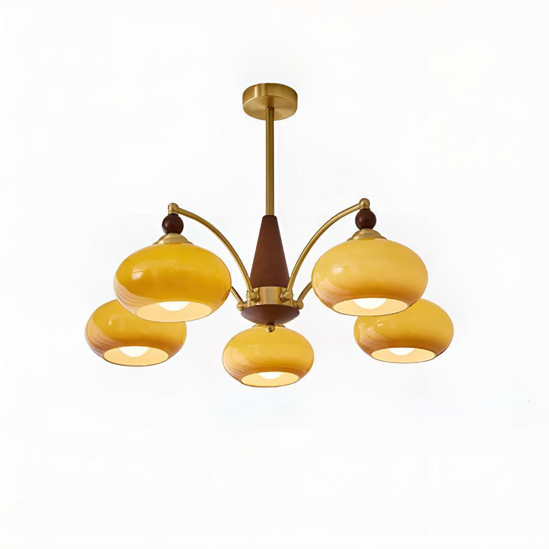 Mid-Century, többkarú csillár — matt üvegbúrás függőlámpa