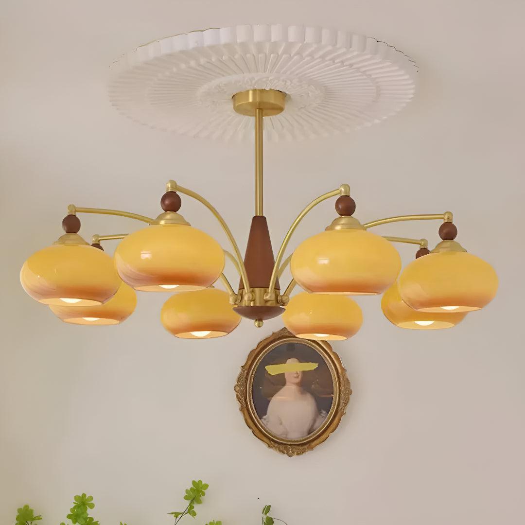 Mid-Century, többkarú csillár — matt üvegbúrás függőlámpa