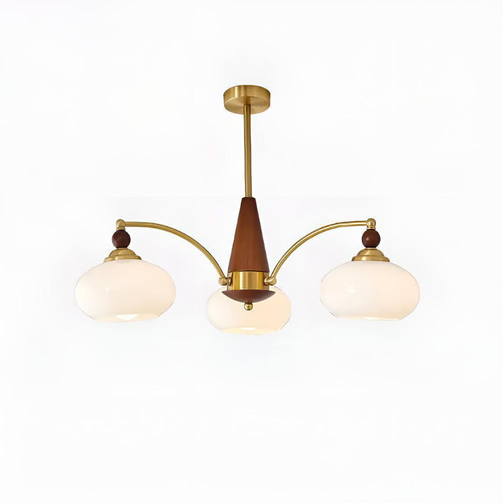 Mid-Century, többkarú csillár — matt üvegbúrás függőlámpa