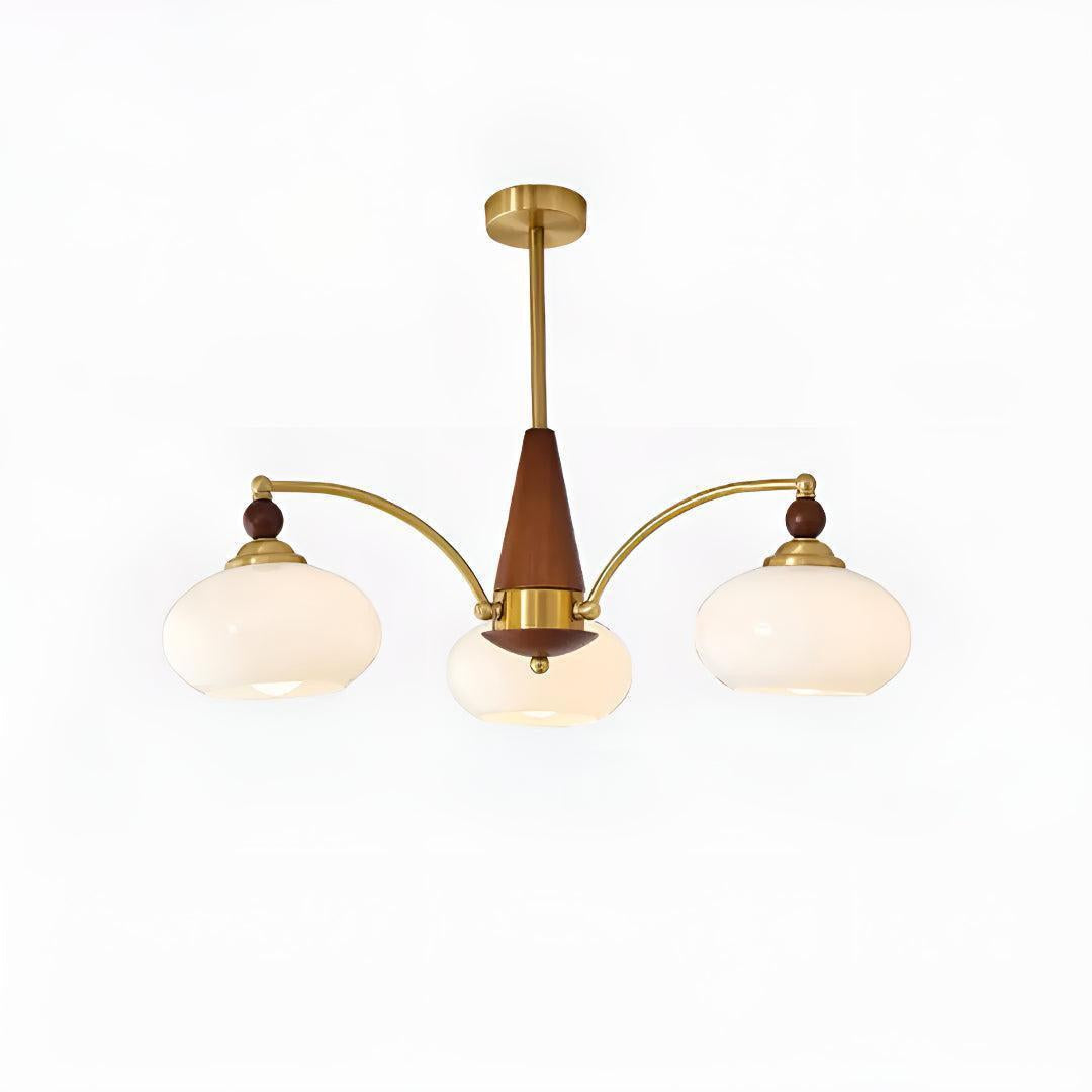 Mid-Century, többkarú csillár — matt üvegbúrás függőlámpa