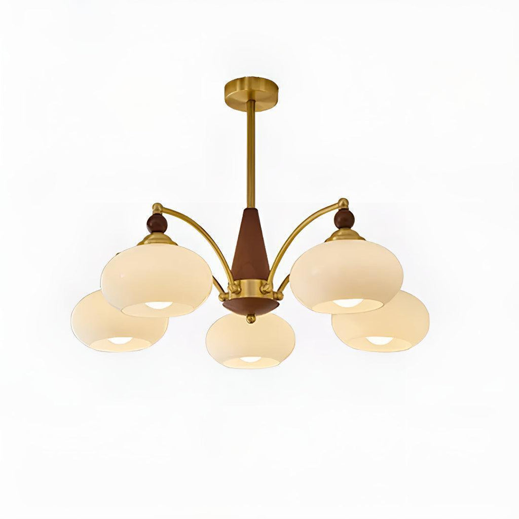 Mid-Century, többkarú csillár — matt üvegbúrás függőlámpa