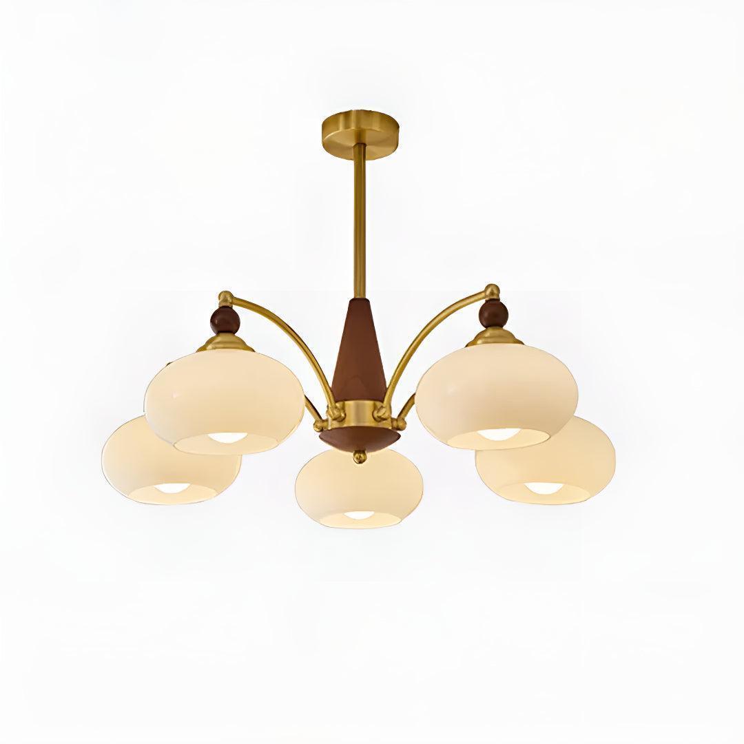 Mid-Century, többkarú csillár — matt üvegbúrás függőlámpa