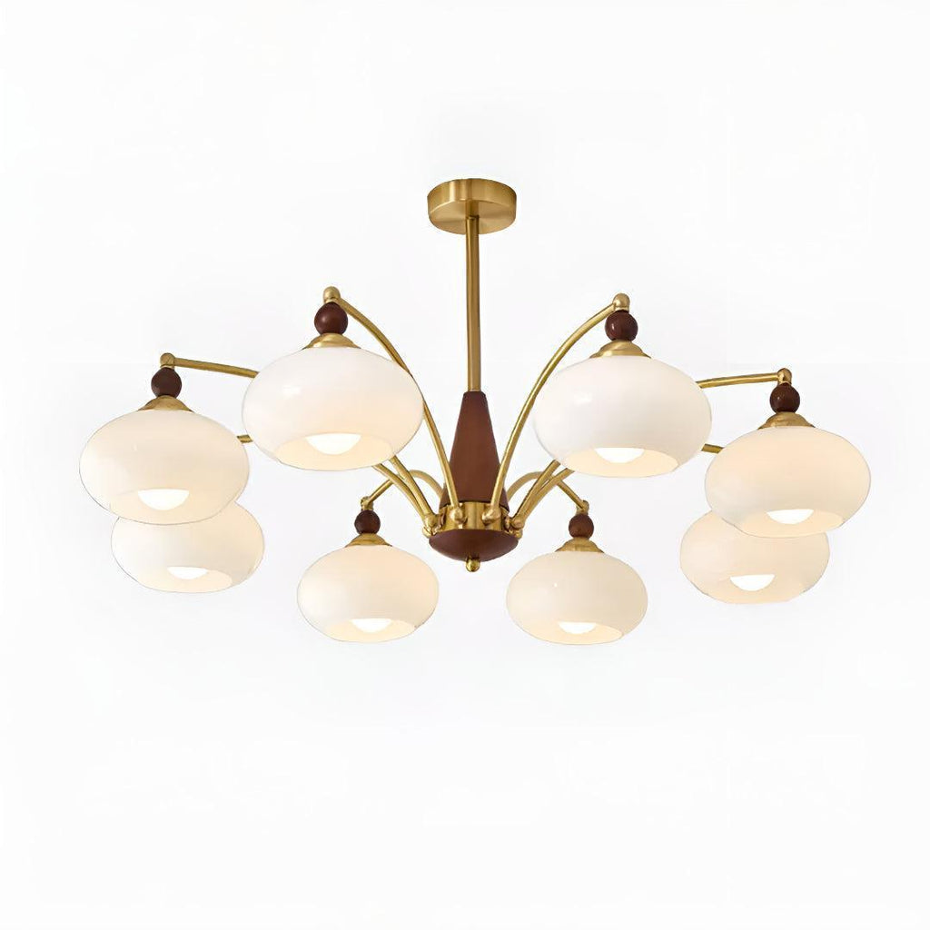 Mid-Century, többkarú csillár — matt üvegbúrás függőlámpa