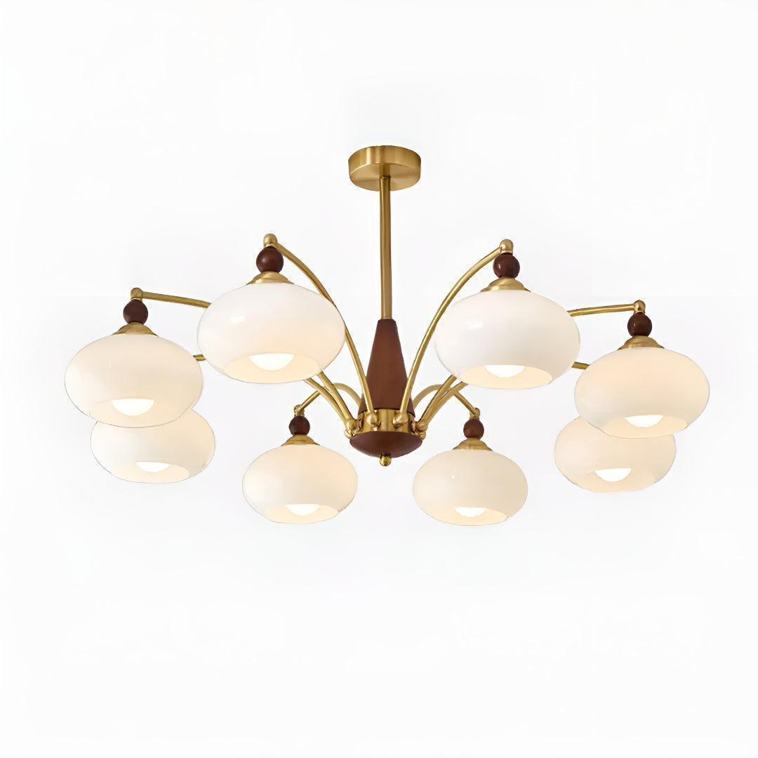 Mid-Century, többkarú csillár — matt üvegbúrás függőlámpa