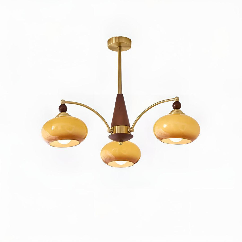 Mid-Century, többkarú csillár — matt üvegbúrás függőlámpa