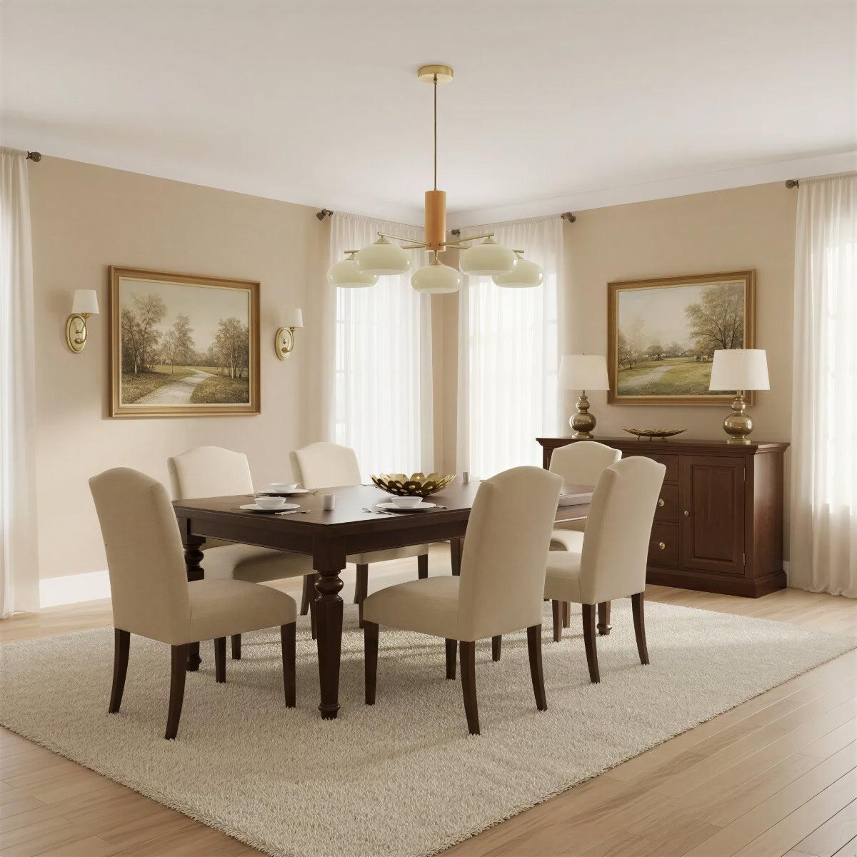 Lampadario mid-century in ottone — Diffusori in vetro opalino