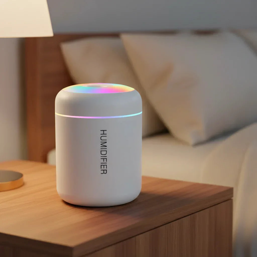 LumaMist 180ml USB Desk Humidifier — Compact Body and Desk LED Lighting