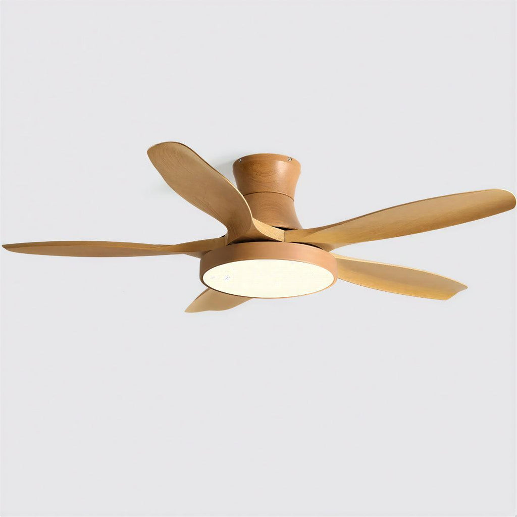Ventilatore da soffitto moderno in legno — illuminazione integrata, telecomando wireless