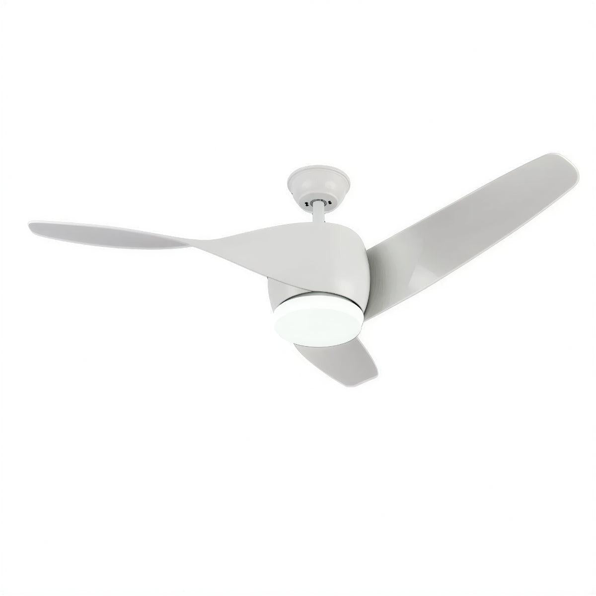 Modern fa mennyezeti ventilátor — ívelt lapátokkal, beépített világítással