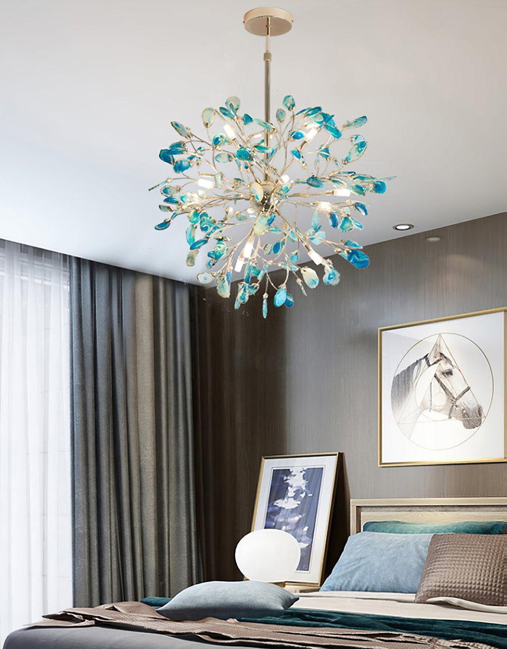 Agate Branch Chandelier 23-Inch Gold Finish Multi-Arm Adjustable G4 Fixture for Dining Room Living Room Statement Lighting Multicolor Natura